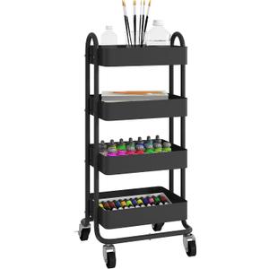 4-Tier Metal Rolling Cart with Wheels,4 Tier Utility Cart with Wheels for Office,Home,Kitchen,Garden13.4"x18.1"x40" Black