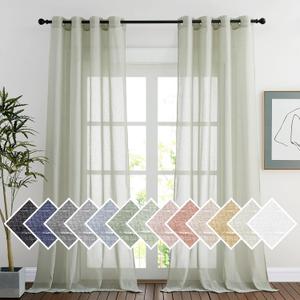 NICETOWN Privacy Semi Sheer Linen Curtains Extra Long 108" Long, Grommet Linen Blend Elegant Vertical Semitransparent Panels for Farmhouse/French Door, Sage Green, 104" W Total 2 Panels