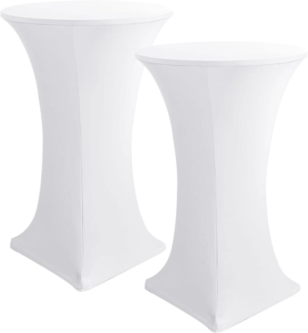 HolidayIdeas Cocktail Table Covers, 2 Pack - Fitted Stretch Spandex High Top Cocktail Tablecloths with Elastic Corners (White, Fit for 30"-32" Diameter x 43" Height Tables)