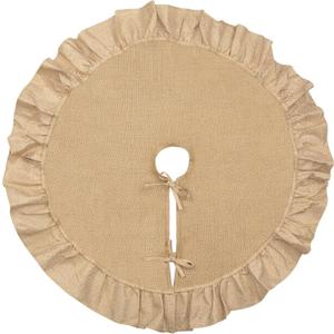 Mini Burlap Tree Skirt, 24'' Small Spring Easter Tree Skirt with Ruffle Border, Linen Rustic Farmhouse Tabletop Christmas Tree Decorations for All Season Fall Thanksgiving Boho Party Decor