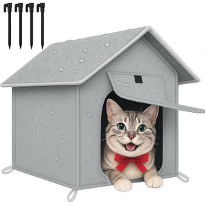 Loyareal Outdoor Cat House with Cozy Cushion, Waterproof Insulated Cat Houses for Outdoor Cats, Shelter for Feral Pet Outside, Design for All Weather, Light Grey