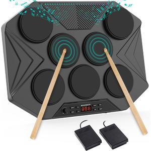 ROCKSOCKI Electronic Tabletop Drum Set, Portable Digital Drum Kit 7 Velocity Sensitivity Drum Pads, LED Music Level Light, USB-MIDI Mac & PC Support, Ideal Gift for Adult and Beginners