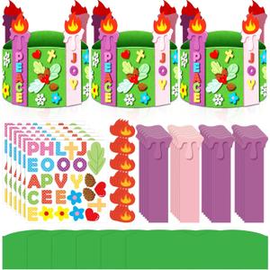 Lyrow 24 Pack Advent Wreath Craft Kit for Kids Christmas Felt Advent Crafts Xmas DIY Stand Wreath and Candles Set Wreaths Making Kit Bulk for Home Activities Supplies Classroom Sunday School Holiday