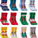 MarJunSep 12 Pairs Kids Christmas Socks Gifts Stocking Stuffers Boys Girls Toddlers Colorful Cute Cotton Holiday Socks (3-5T)