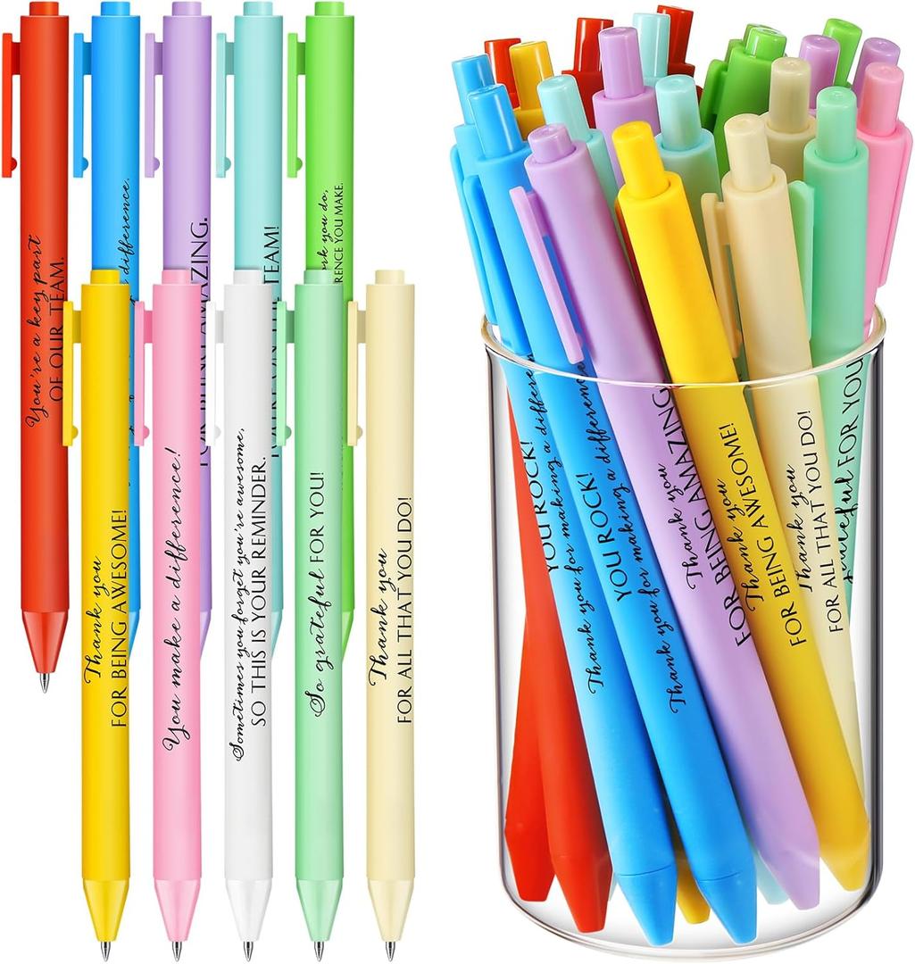 Crtiin 50 Pcs Gel Ink Pens Motivational Pen for Coworkers Inspirational Pens Bulk Smooth Writing Affirmation Pen for Students Thank You Gifts for Staff Volunteer(Fresh Color,Appreciation)