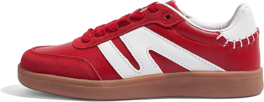 LUCKY STEP Women Classic Retro Gum Sole Fashion Sneakers Casual Tennis Skate Shoe Genuine Leather Walking Footwear Anti Slip Trainers(Red, 8)
