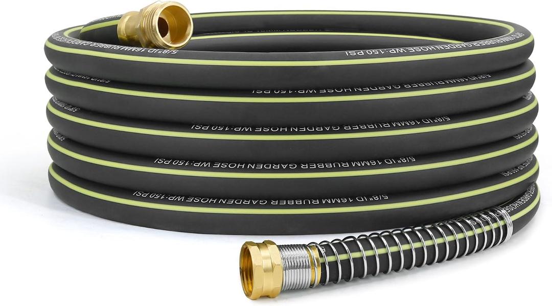 Lightweight Rubber Garden Hose 50 ft, 5/8" Hybrid Rubber Hose with Solid Brass Fitting, Water Hose Pipe for Outdoor, Cleaning & Washing