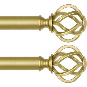 2 Pack Curtain Rod 32 to 58 Inches (2.6 to 4.8 ft), USFOOK 7/8 Inch Heavy Duty Curtain Rods for Windows, Telescoping Splicing Drapery Rods with Gold Twisted Cage Finials