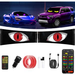 Devil Eyes Light for Cars, 2-Pack LED Eyes for Car Windshield with Perfect Sync, Animated Programmable LED Scrolling Display Sign, 14.7x3.6 in Flexible Panel Screen with APP/Remote Control for SUV