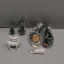 Wesiti 2 Pcs Ceramic Christmas Reindeer Figurines 4 Pcs Mini Christmas Pine Tree Reindeer Decor Deer Statue Sculpture Tabletop Ornaments for Home Mantel Shelves Decor