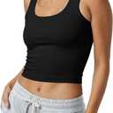 Fioboc Cropped Tank Tops for Women Sleeveless Scoop Neck Workout Crop Tops Breathable Slim Fit Yoga Gym Activewear Shirt (Black, XS)