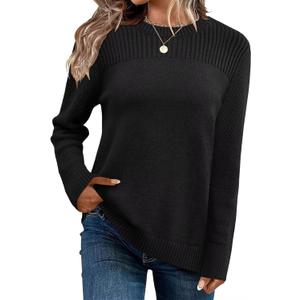 FEKOAFE Womens Sweaters 2026 Fall Winter Long Sleeve Sweater Lightweight Tops Trendy Pullovers (XX-Large, Aa-black)