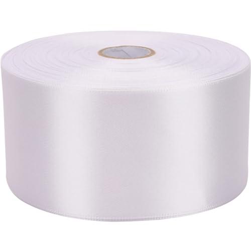 Baocuan 2 inch x 50 Yards White Single Face Satin Ribbon Solid Fabric Ribbon for Gift Wrapping Floral Bouquets Wedding Birthday Party Decoration Hair Floral Craft Sewing