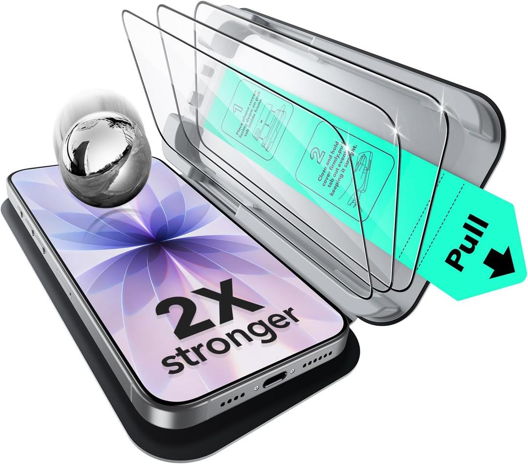 ESR 3 Pack of iPhone 17/iPhone 16 Pro Screen Protector, Military-Grade Shatterproof, 9H Hardness, Full Coverage Tempered Glass with Ultra Fit Tray