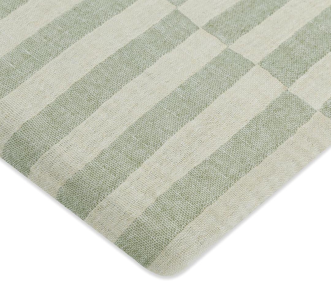 Babyletto Muslin Baby Bassinet Sheets for Girls & Boys - GOTS Certified Breathable Organic Cotton Cover - 360 Fitted, Premium, Soft & Cozy Rectangle Bedside Bassinet Sheets, Moss Green Offset Stripe