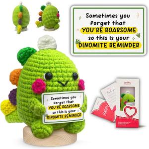 GOSSBY Handmade Positive Dinosaur Crochet - Inspirational Gift for Women - Sometimes You Forget You're Roarsome - Christmas, Birthday, Appreciation Thank You Gift for Coworker, Sister, Friend, Teacher