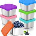 tchrules 6 PCS Mini Stainless Steel Snack Containers with Lids for Kids, 6 oz Small Leakproof Snack Box Container for Toddler, Reusable Metal Food Storage Lunch Box To Go for School Daycare Picnic