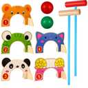 1Set Wooden Croquet Set,Kids Animals Croquet Set Indoor Outdoor Croquet Game Set for Boys and Girls