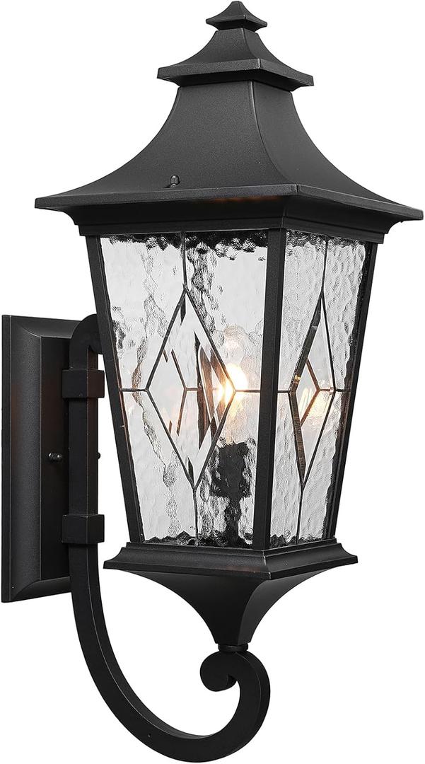 Outdoor Wall Lanterns Exterior Waterproof Wall Sconce Light Fixture 29.3 Inch Large Outdoor Porch Light with Water Ripple Glas for Garage Patio and Doorway Black Finish