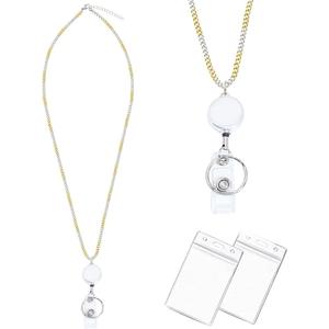 Lanyards for Id Badges Stainless Steel Metal Teacher Lanyard with Id Holder Retractable Cruise Ship Badge Holder for Women (Gold/Silver 14)