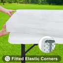 Smiry Rectangle Table Cloth Cover, Waterproof Elastic Fitted Picnic Tablecloth for 5 Foot Tables, Wipeable Flannel Backed Vinyl Tablecloths for Camping, Dining, Outdoor (Grey & White, 36" x 60")