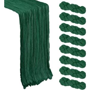 8 Pack Emerald Green Cheesecloth Table Runner 10Ft Gauze Cheese Cloth Table Runner 120 Inch Boho Rustic Fabric for Party Decor Baby Shower Wedding Centerpiece Home Holiday Decorations