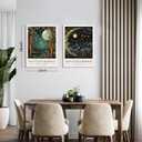 William Morris Canvas Wall Art Set of 2, Vintage Moon & Stars Posters Prints Painting Art, Framed Botanical Art Wall Decor for Bedroom Kitchen Living Room Office 12x16 Inch