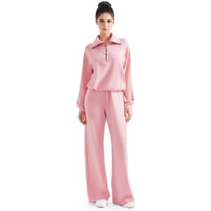 SUUKSESS Women 2 Piece Lounge Matching Set Wide Leg Sweatpant Half Zip Sweatshirt (Small, Pink)