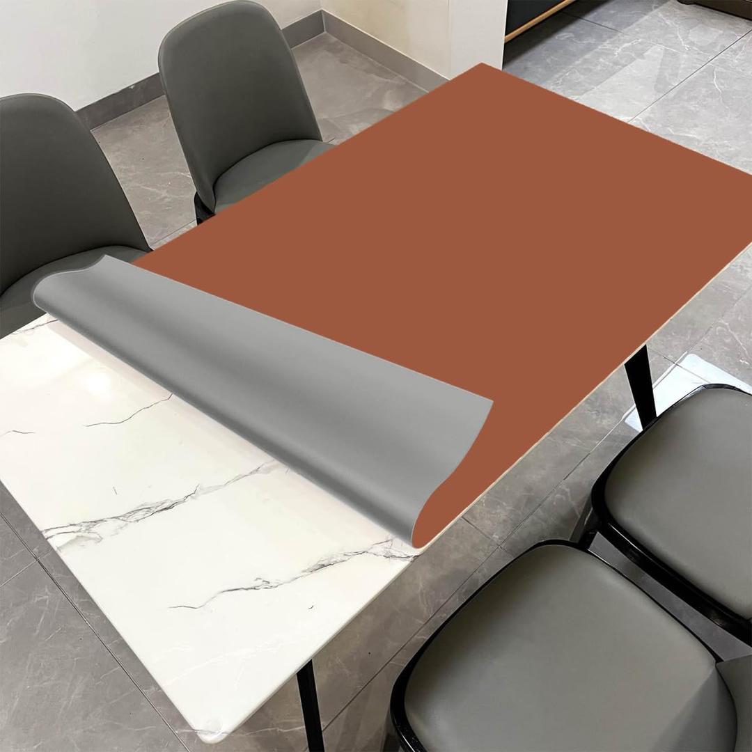 Leather Table Cover,1.8mm Thick,42x88 Inch Table Protector,Table Protector for Dining Room Table,Dining Table Cover,Protective Table Cover for Wood Table(Brown+Gray,42x88)