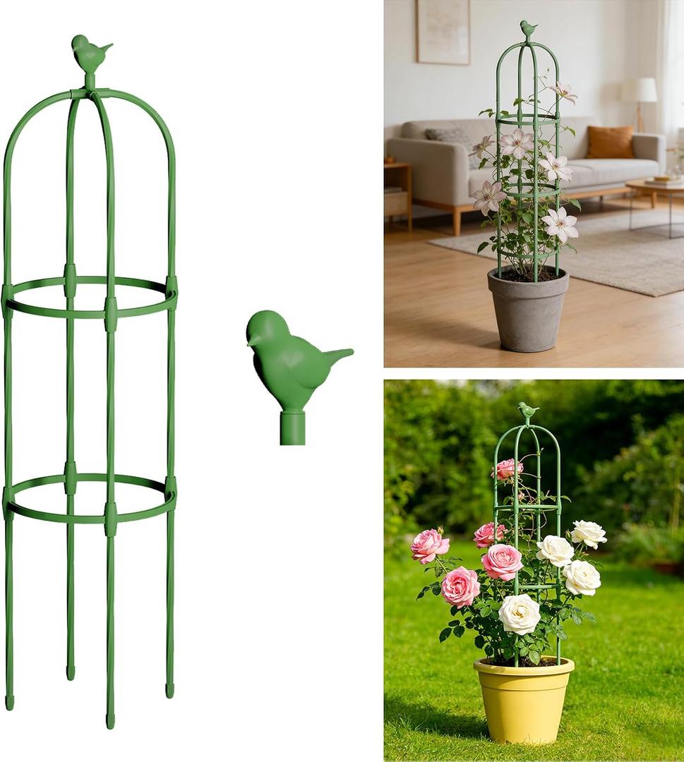 Garden Obelisk Trellis for Climbing Plants Outdoor, 4 FT Garden Trellis Plastic Coated Metal Plant Support for Indoor Outdoor, Tall Decorative Trellis for Roses, Flowers, Vines, Potted Plants