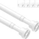 2pcs Tension Curtain Rod 33 to 56 No Drilling Spring Tension Rod Adjusting White Curtain Rod No Drilling Non-Slip Expandable Spring Loaded Curtain Tension Rods for Window, Doorway, Closet, Wardrobe