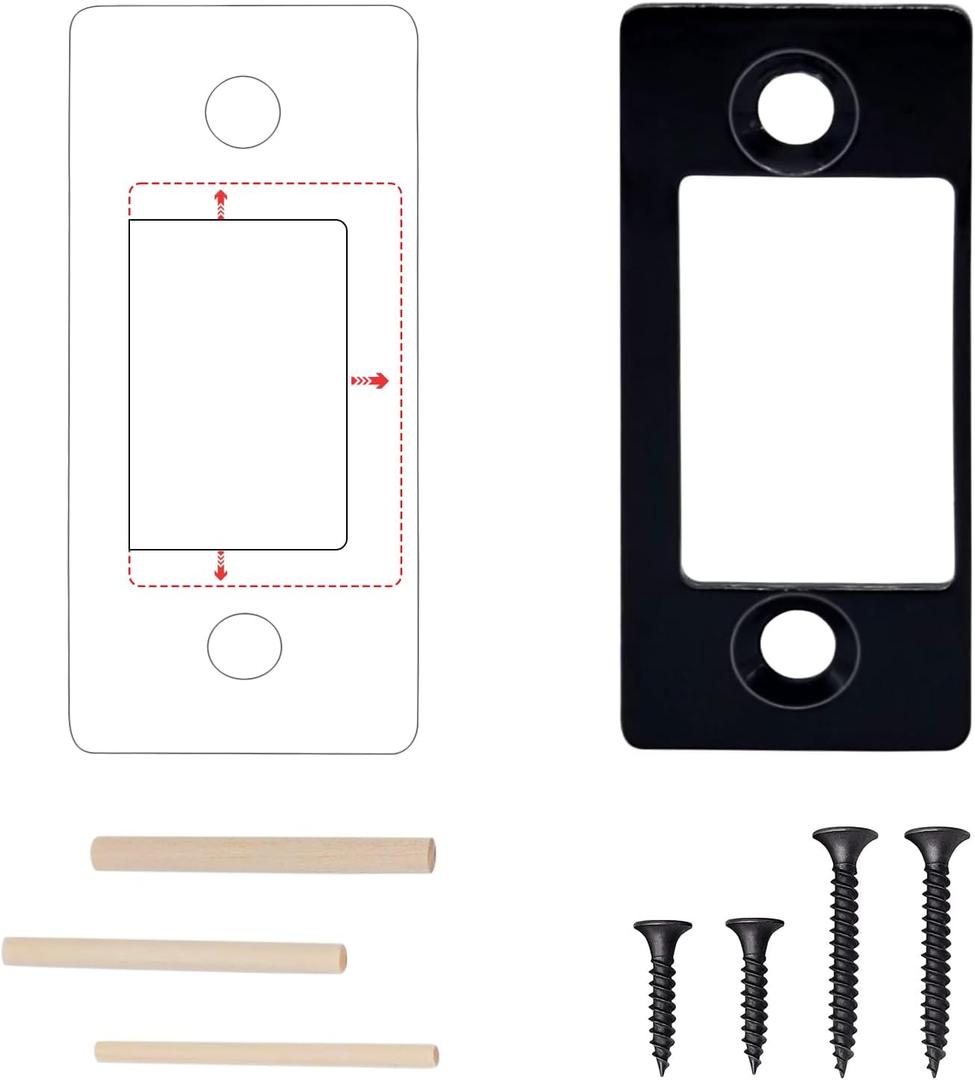 2 Pack Deadbolt Strike Plate Door Backplate, Large Hole and Narrow Edge Frame Striker for Door Latch with Screws and Repair Wood Strips, Repair Deadbolt Misalignment/Stuck/Sticked (Black)