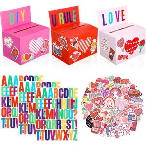 Kosiz 3 Pack Valentines Day Card Box Mailbox with Slot 4.5 x 4.5 x 6.5 Inch Valentines Ballot Raffle Boxes with Pink Heart Stickers for Party Favor Exchange Gifts Activity Prize (Sweet Style)