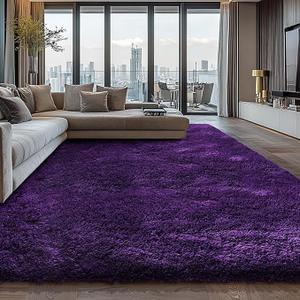 9X12 Large Shag Area Rugs for Living Room Bedroom,Big Soft Purple Fluffy Rug for Bedroom Dorm, Indoor Carpet Nursery Rugs for Kids Girls Room Home Decor,Purple