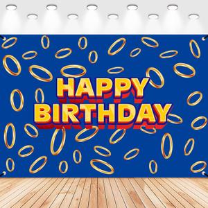 5 * 3ft Video Game Birthday Party Decorations Supplies, Blue Cartoon Game Hedgehog Party Photography Backdrop Photo Decor Banner, Kids Boys Baby Shower Photography (5x3ft)