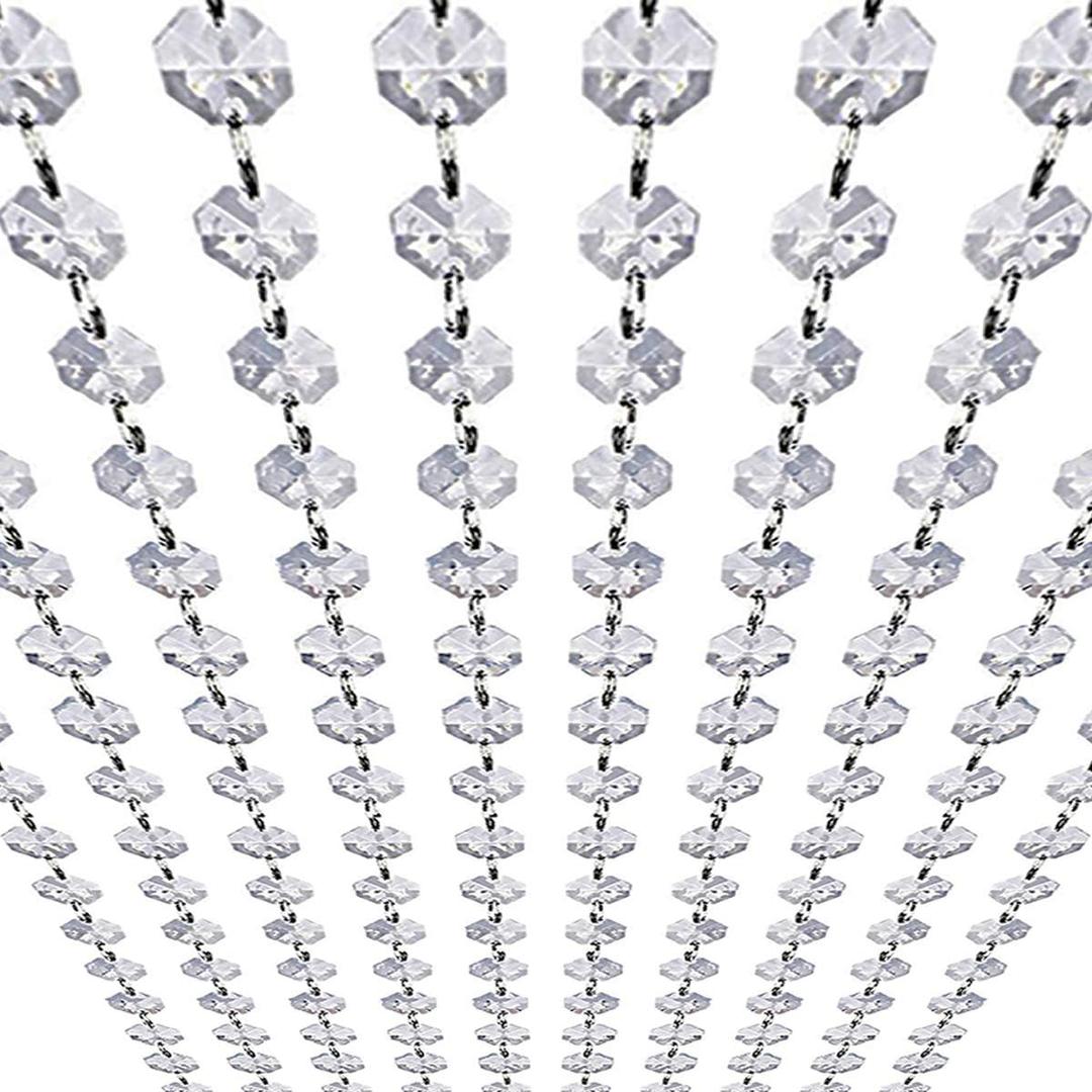 33ft K9 Glass Crystal Garland Strands - Hanging Chandelier Gem Bead Chain - 14mm Clear Octagon Prism Diamond String Decorations for Wedding Party Manzanita Centerpiece Christmas Tree