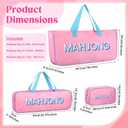 Abbylike Empty Mahjong Bag Set for Tiles and Racks Carry Bag for Mahjong Tiles with 4 Storage Compartments Tote Pouch or Mat Card Pusher Card Game Storage Gifts Accessories(Pink and Blue), 19.09 x 9.45 x 3.35 inches