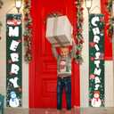 Merry Christmas Porch Signs, 2pcs Christmas Vertical Porch Signs Xmas Gift Boxes Snowman Porch Sign Front Door Banners Decorations for Xmas Party Outdoor Indoor Decor Supplies (71x12 Inch)