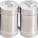 2 oz Stainless Steel Metal Salt and Pepper Shakers Set for Kitchen, Dinner Table, Cooking, Travel, Refillable, Perforated "S" and "P" Caps (3.5 in)