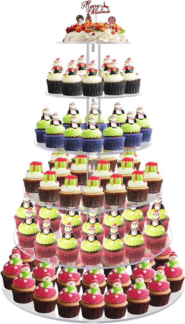 Cupcake Stand, 6 Tier Large Cupcake Stand for 50 Cupcakes, Round Tiered Cupcake Holder, Clear Acrylic Cup Cake Tower Stand, Dessert Table Display Set for Party, Wedding, Birthday, Party, Halloween