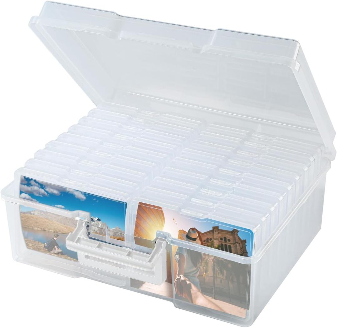 Photo Storage Box 5 x 7 Inches, 18 Inner Extra Large Photo Boxes with Dividers, Clear Acid-Free Photo Storage Containers with Handle, Photo Organizer Craft Keeper for Photo, Craft, Stamp etc