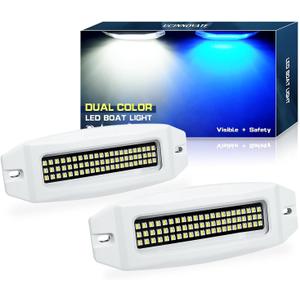 UCINNOVATE 2X 6.9" Marine LED Boat Lights, Dual Color Waterproof Transom & Underwater Lights for Yachts, Boats, Sailboats, Pontoons, Stern & Deck (Blue/White, 12-36V, IP68)