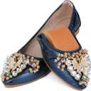 Women's Ballet Flat Shoes - Cute Rhinestones Bow Wedding Flats Slip on Flats for Women Comfort (10.5, Blue)