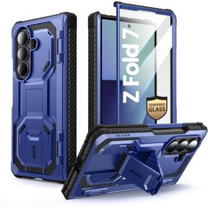 I-Blason Armorbox for Samsung Galaxy Z Fold 7 Case with Stand [9H+ Tempered Glass Screen Protector] [Hinge Protection] Full-Body Heavy Duty Rugged Shockproof Protective Case for Z Fold 7 (Blue)