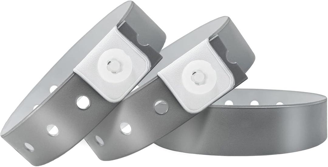 Plastic Party Silver Wristbands-100 Pack Colored Vinyl Wristbands for Events-Waterproof Lightweight Security Wrist Bands for Bar Club Festival Music Meeting