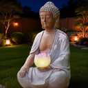 Nacome Solar Buddha Garden Statue Decor: Resin Zen Decor Waterproof Sitting Figurine with Lotus Flower Light Design for Outside Patio Lawn Yard Balcony - 8.3 inches (White)