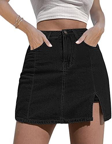 luvamia Skorts Skirts for Women Denim Mini Skirt Side Slit with High Waisted Jean Shorts Stretchy, Medium