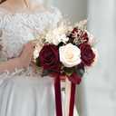 YSOJMAN Bride Bouquets for Wedding Burgundy Artificial Flowers Roses Tossing Bouquet for Bridesmaid for Wedding Ceremony Anniversary
