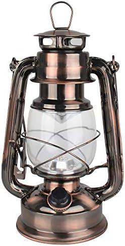 Vintage LED Hurricane Lantern, Warm White Battery Operated, Antique Metal Hanging Lantern with Dimmer Switch, 15 LEDs, 150 Lumen for Indoor or Outdoor Use (Copper)