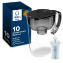 Brita Large 10-Cup Water Filter Pitcher with BritaPlus Filter, WQA NSF/ANSI Certified, Reduces 2X Contaminants vs. Standard, Removes Chlorine Taste & Odor, Reduces Zinc Copper Mercury & More, Black